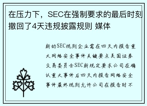 在压力下，SEC在强制要求的最后时刻撤回了4天违规披露规则 媒体